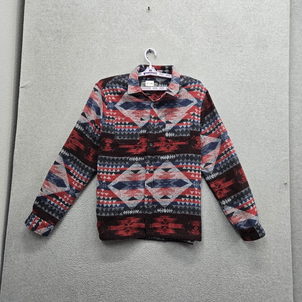 Brooklyn Cloth Men Button Up Shirt L Red Geometric Aztec Southwestern